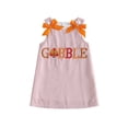 thumbnail image 1 of Toddler Baby Girls Thanksgiving Outfit Sleeveless Turkey/Rolls Embroidery Tank Dress Bowknot A-line Striped Dress Cute Fall Clothes, 1 of 8