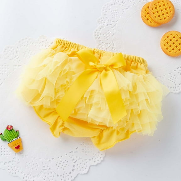 Toddler Baby Girls Tulle Ruffle Bloomers with Bow Infant Princess Cotton Briefs Panties Bottom Shorts