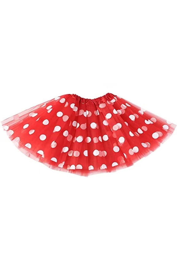 Toddler Baby Girls Tutu Skirt Polka Dot Print Flower Mesh Dance Performance Tulle Dresses for Kids Size 3-12T Red