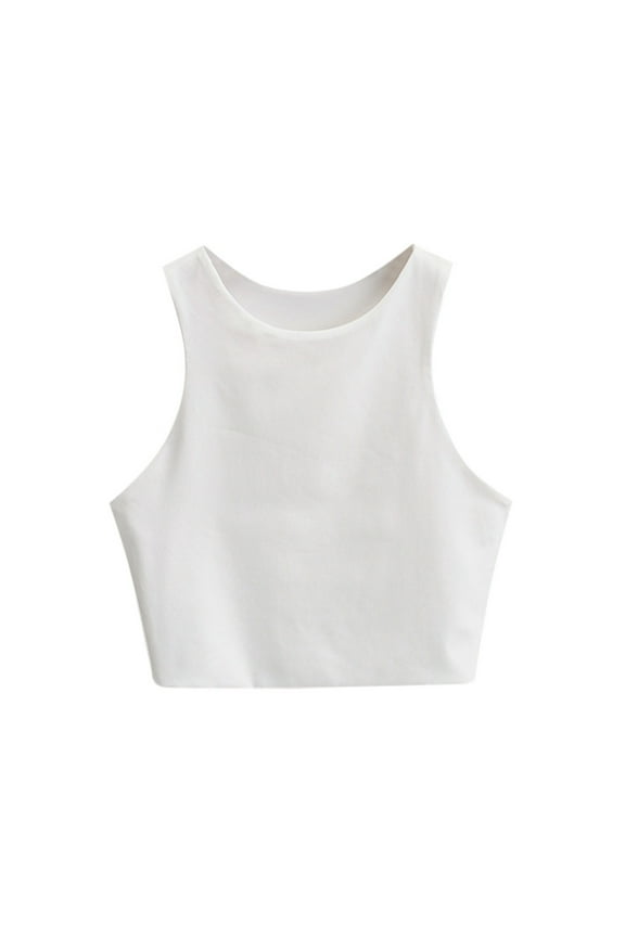 Little Girl Bras 5-6 Girl’S Sleeveless Crop Tops Double Layer Scoop Neck Cropped Tank Top Tween Girl Clothing White,L