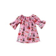 CALSUNBABY Toddler Baby Girls Valentine Day Love Printed Party Dress Clothes Outfits