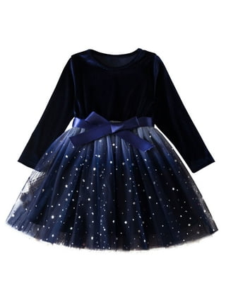 Stylesilove Girls Denim Party Dress - Bell Sleeve With Lace Trim Cotton Dress