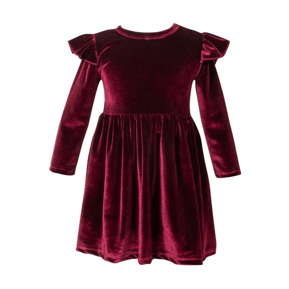 Toddler Baby Girls Velvet Dress Ruffle Long Sleeve A-line Casual Princess Party Dresses Playwear Fall Winter