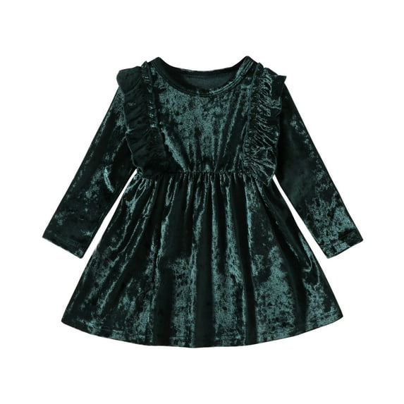 Toddler Baby Girls Velvet Long Sleeve Dress Ruffle Sleeve Princess Christmas Birthday Party Wedding Dresses Fall Winter Clothes Green 2 years
