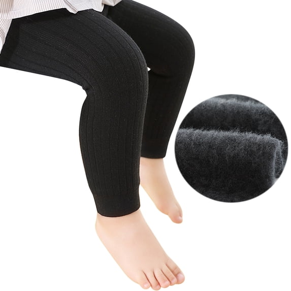 Toddler Baby Girls Winter Fleece Lined Leggings Cotton Knit Thick Warm Comfy Tights Basic Solid Stretchy Stockings Pants