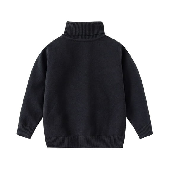 Toddler Baby Girls Winter Knitted Tops Solid Color Casual Warm Knitted Sweater Double-Layer High Neck Sweater Round Neck Sweater New Toddler Kids Christmas Sweater Knit Pullover Tops Black 4T
