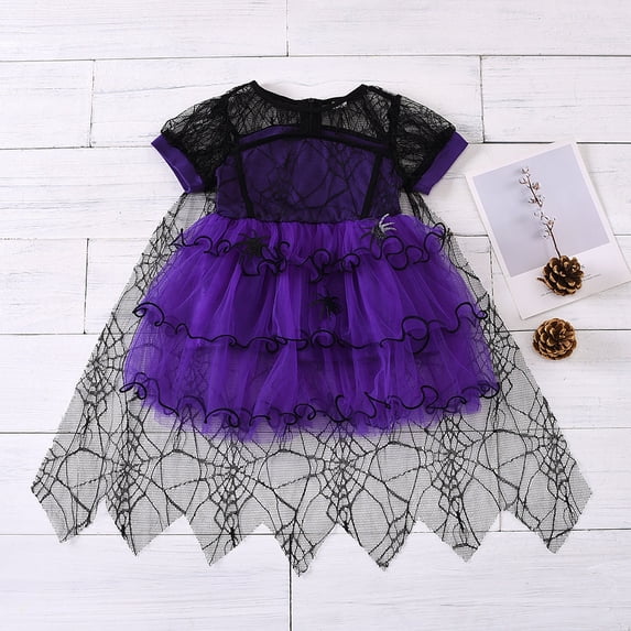 Toddler Baby Girls Witch Spider Web Halloween Dress 4-5 Years