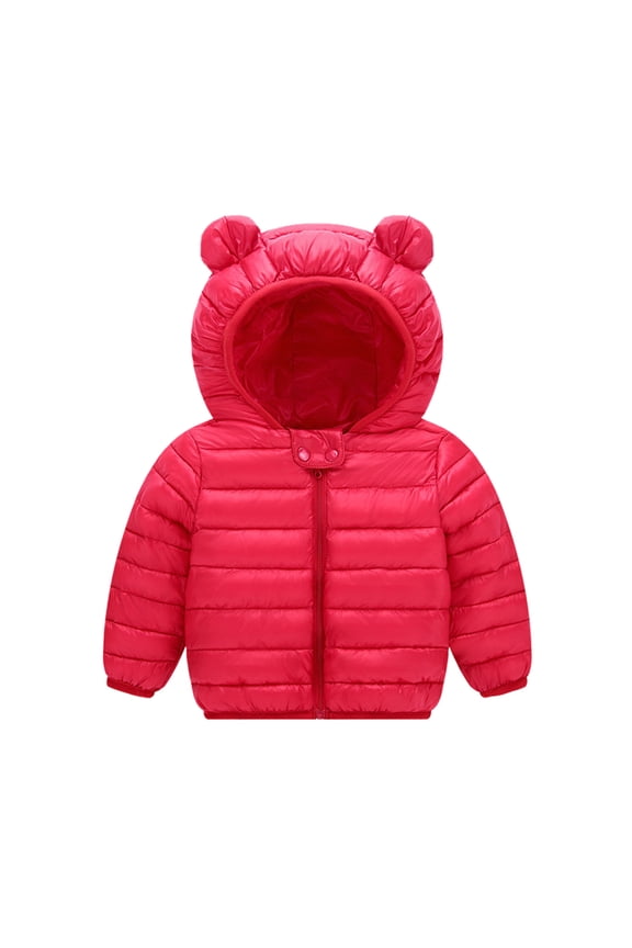Toddler Baby Hooded Light Puffer Down Jacket Solid Color Long Sleeve Winter Coats Padded Jackets for Girls Outwear