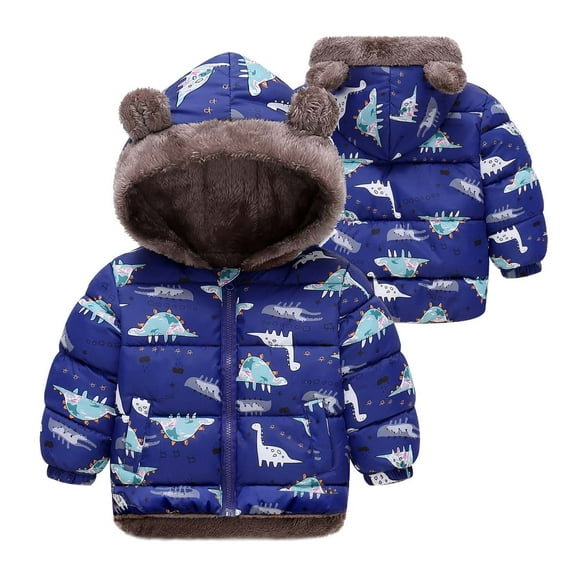 Toddler Baby Hooded Outerwear Jacket Boys Girls Thicken Warm Winter Coat Blue 4-5 Years