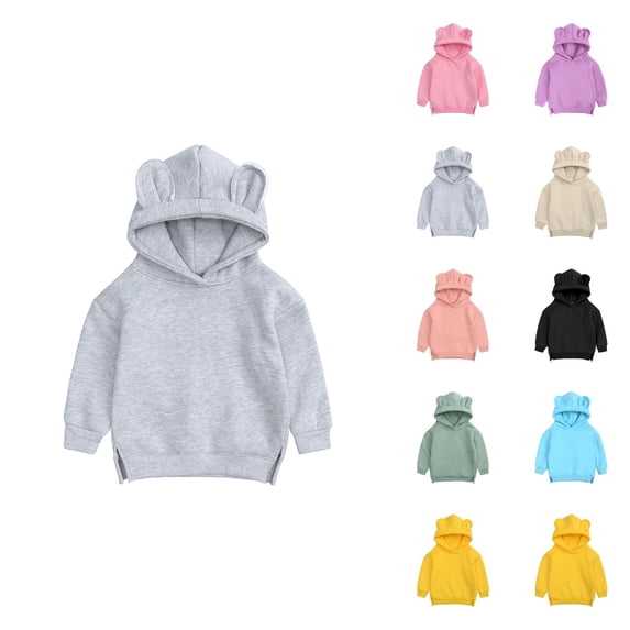Toddler Baby Hoodie Solid Long Sleeve Crewneck Pullover for Boys Girls Cute Ear