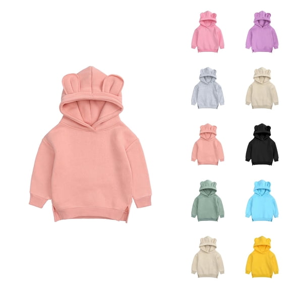 Toddler Baby Hoodie Solid Long Sleeve Crewneck Pullover for Boys Girls Cute Ear