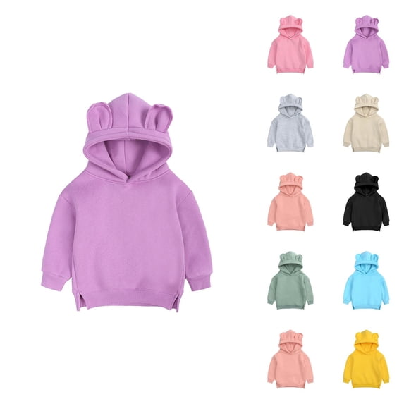 Toddler Baby Hoodie Solid Long Sleeve Crewneck Pullover for Boys Girls Cute Ear
