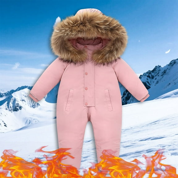 Toddler Baby Jumpsuit Quilted Jacket One Piece Thermal Hooded Snowsuit for Boys Girls Winter Warm Romper Outdoor Play Daily Wear