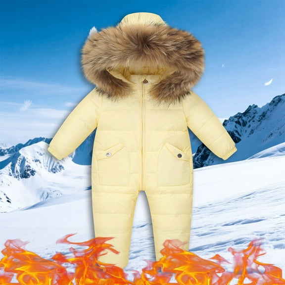 Toddler Baby Jumpsuit Quilted Jacket One Piece Thermal Hooded Snowsuit for Boys Girls Winter Warm Romper Outdoor Play Daily Wear