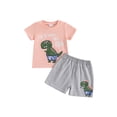 thumbnail image 1 of Toddler Baby Kids Boy Shorts Clothes Set 6 12 18 24 Months 2T 3T 4T Dinosaur Letter Print Short Sleeve T-Shirt Elastic Waist Summer Outfits Sets, 1 of 9