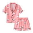 thumbnail image 1 of Toddler Baby Kids Boys Girls Satin Summer Pajamas Set Short Sleeve Pajamas Top Pants 2Pcs Loungwear Sleepwear Pjs 1-6 Years, 1 of 7