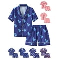 thumbnail image 1 of Toddler Baby Kids Boys Girls Satin Summer Pajamas Set Short Sleeve Pajamas Top Pants 2Pcs Loungwear Sleepwear Pjs 1-6 Years, 1 of 10