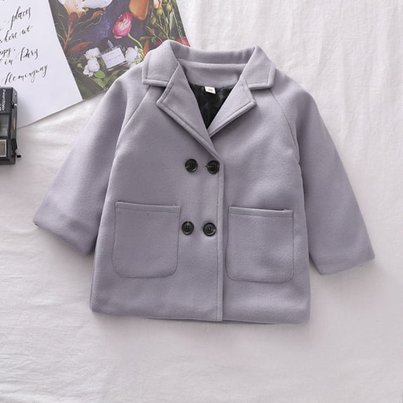 Toddler Baby Kids Boys Girls Thick Warm Solid Coat Clothes Child's Winter Woolen Coat
