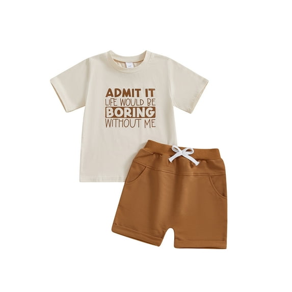 Toddler Baby Kids Boys Summer Outfits 12 18 24 Months 2T 3T 4T 5T Letter Print Round Neck Short Sleeve T-Shirts Elastic Waist Shorts 2Pcs Clothes Set