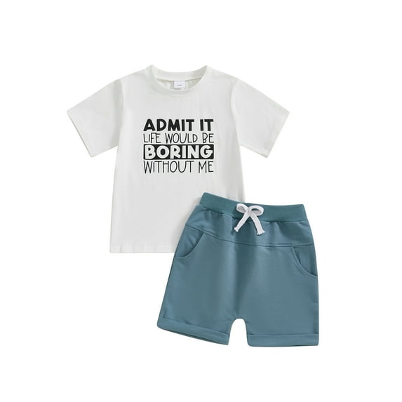 Toddler Baby Kids Boys Summer Outfits 12 18 24 Months 2T 3T 4T 5T Letter Print Round Neck Short Sleeve T-Shirts Elastic Waist Shorts 2Pcs Clothes Set