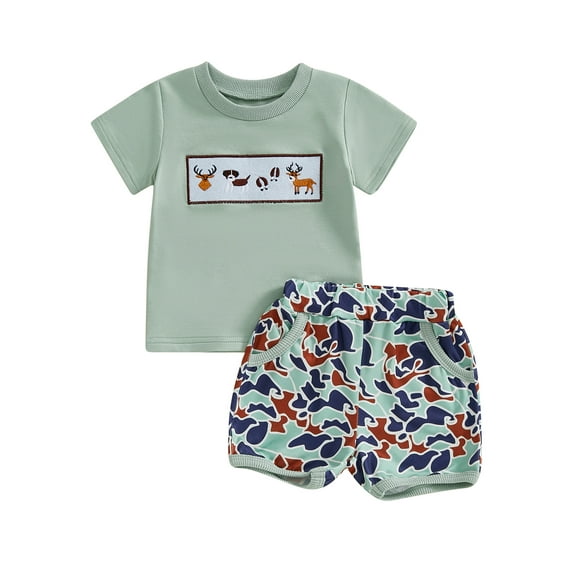 Toddler Baby Kids Boys Summer Outfits 3 6 12 18 24 Months 2T 3T Duck Embroidered Short Sleeve T-Shirts Elastic Waist Shorts 2Pcs Clothes Set