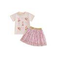 thumbnail image 1 of Toddler Baby Kids Girls 2Pcs Summer Outfits 12 18 24 Months 2T 3T 4T 5T Short Sleeve Bow Boots Print Tops + Tulle Skirt Set Baby Western Clothes Set, 1 of 9