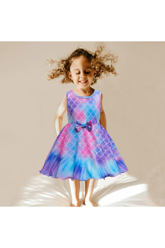 Toddler Baby Kids Girls Sleeveless Mermaid Bow Skirt Dress Princess Dress Summer Beach Dress For Girl Dress Sandals