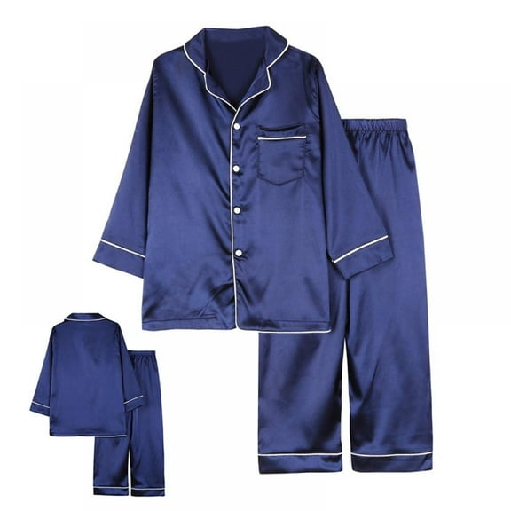 Toddler Baby Kids Satin Pajamas Set, Long Sleeve Button-Down Sleepwear PJs for Girls 6-7 Years
