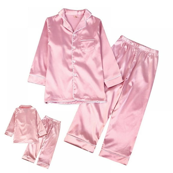 Toddler Baby Kids Satin Pajamas Set, Long Sleeve Button-Down Sleepwear PJs for Girls 6-7 Years