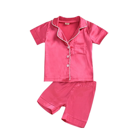 Toddler Baby Kids Satin Pajamas Set, Long Sleeve Button-Down Sleepwear PJs for Girls