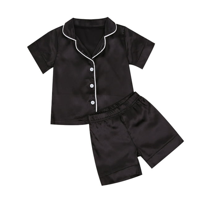 Toddler Baby Kids Satin Pajamas Set Long Sleeve ButtonDown Sleepwear