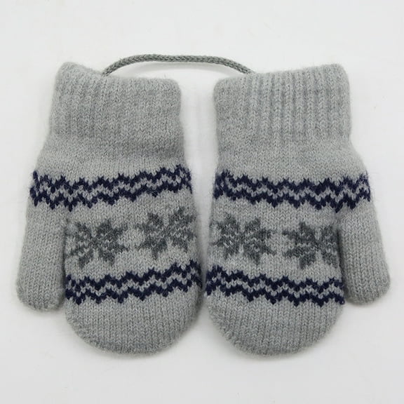 Toddler Baby Knitted Gloves with Anti-Lost Rope Winter Warm Mittens Thick Thermal Hand Warmer for Infant Gray Free