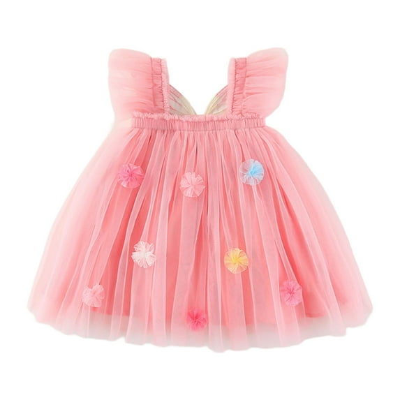 Toddler Baby Lace Tutu Dresses Ruffle Sleeve Layers Tulle Contrast Flower Wedding Birthday Summer Little Girls Dress 0M-6Y