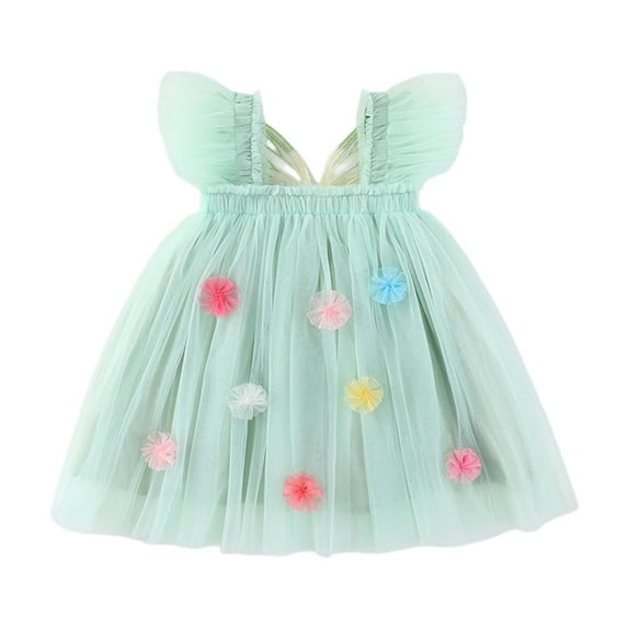 Toddler Baby Lace Tutu Dresses Ruffle Sleeve Layers Tulle Contrast Flower Wedding Birthday Summer Little Girls Dress 0M-6Y