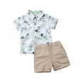 thumbnail image 1 of Toddler Baby Little Boy Coconut Tree Printed Button Down T-Shirt + Khaki Pocket Button Shorts 2PCS Summer Outfits Sets, 1 of 7