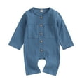 thumbnail image 1 of Toddler Baby Long Sleeve Rompers Solid Color Button Jumpsuit with Pockets for Newborn Infant Cute Clothes, 1 of 10
