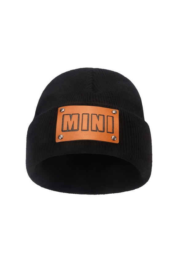 Toddler Baby Mama Mini Matching Hats, Leather Patch Baby Knit Hats, Winter for , Kids Adults