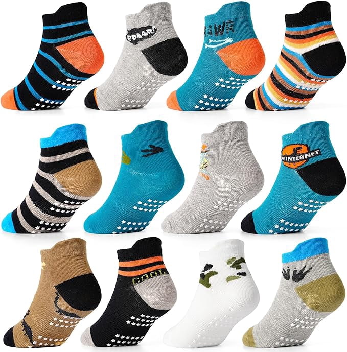 Toddler Baby Non Slip Ankle Socks with Grippers Kids Boys Girls Socks 12 Pairs for 1-7 Years Infant Children