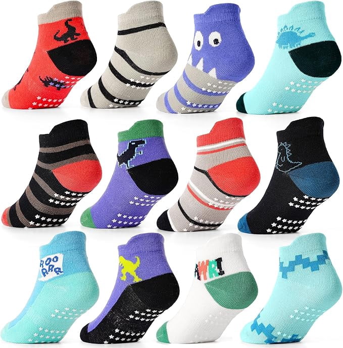 Toddler Baby Non Slip Ankle Socks with Grippers Kids Boys Girls Socks 12 Pairs for 1-7 Years Infant Children