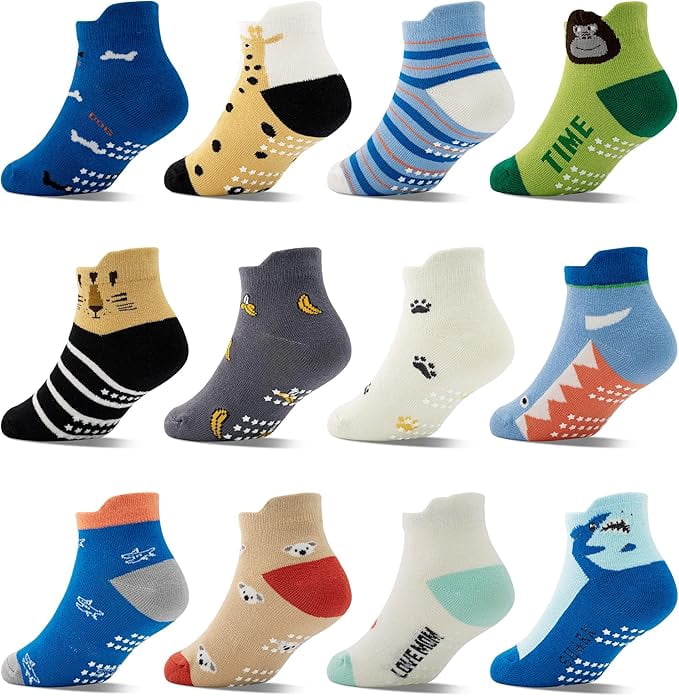 Toddler Baby Non Slip Ankle Socks with Grippers Kids Boys Girls Socks 12 Pairs for 1-7 Years Infant Children