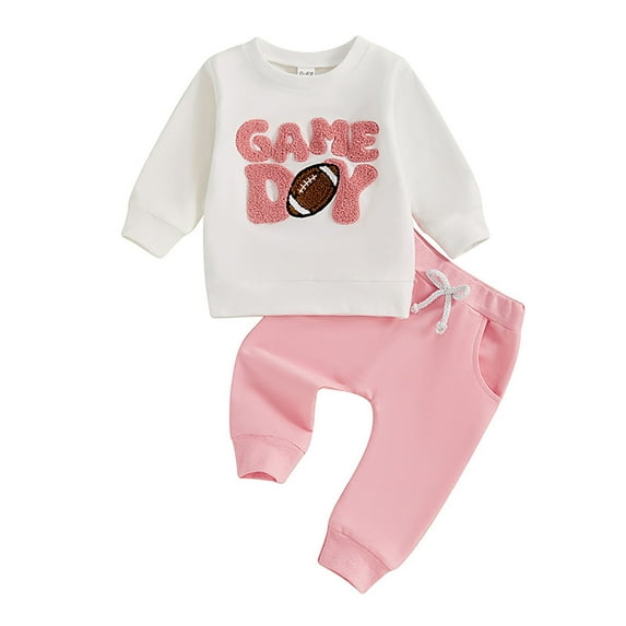 Toddler Baby Outfits Football Game Day Embroidery Crewneck Sweatshirt Top Football Pants Set