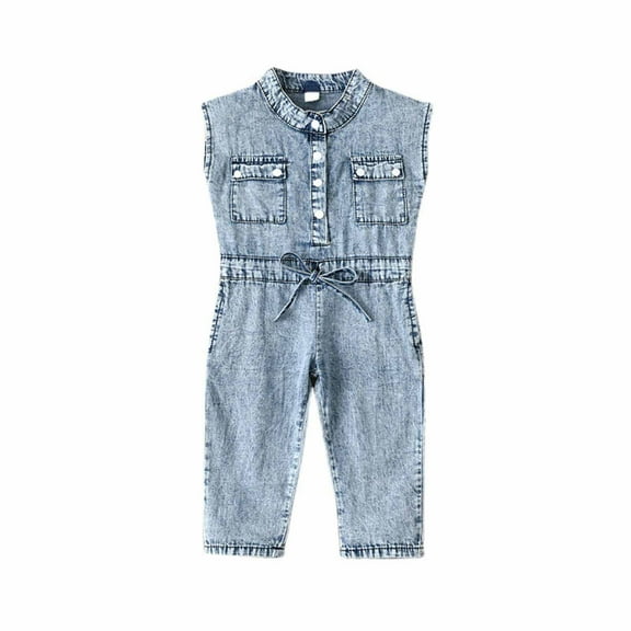 Toddler Baby Pant Toddler Girls Baby Summer Sleeveless Solid Color Denim Romper Jumpsuit Jeans Wear New Jumpsuit Blue 5-6T