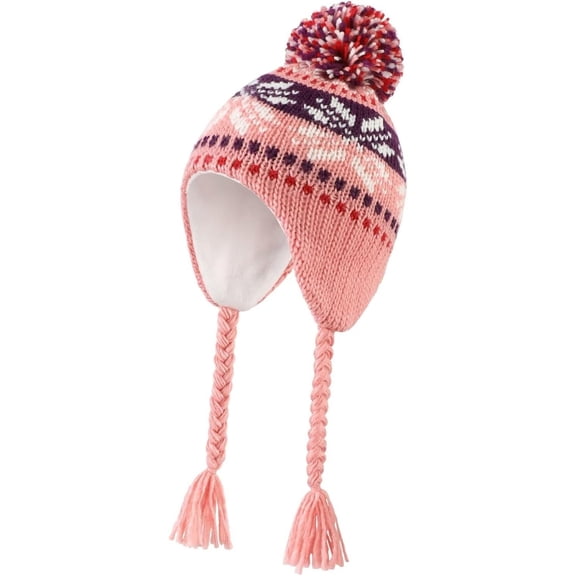 Toddler Baby Peruvian Hat with Ear Flaps Fleece Lined Beanie Hat Kids Warm Winter Hat Thick Knitted Skull Cap