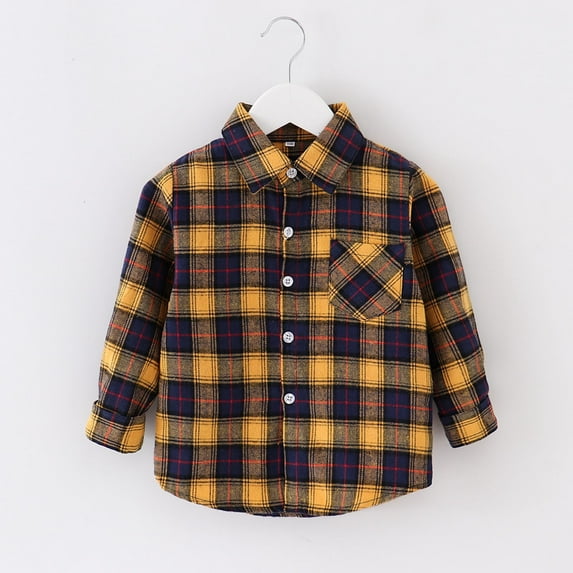 Toddler Baby Plaid Shirt Jacket Long Sleeve Lapel Button Jacket For Kids Boys Girls Fall Tops Coats Yellow 9-10 Years