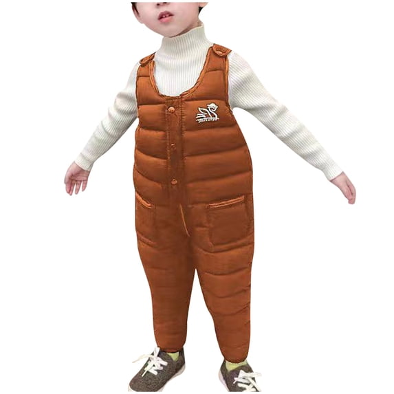 Toddler Baby Puffer Jumpsuit Overalls Nylon Winter Warm Long Romper with Pocket Sleeveless Quilted Down Jacket Outerwear, Coffee, 5 Years