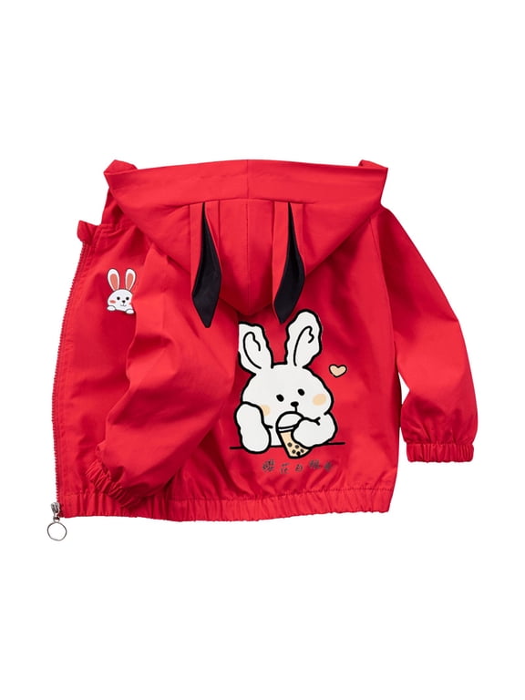 Toddler Baby Rain Jacket Waterproof Windproof Bunny Ear Hooded Raincoat Boys Girls Cute Lightweight Fall Outerwear Warm Coats