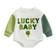 thumbnail image 1 of Toddler Baby  Romper, Long Sleeve Crew Neck Embroidery Letters Shamrock Bodysuit Clothes for Girls Boys, 1 of 7