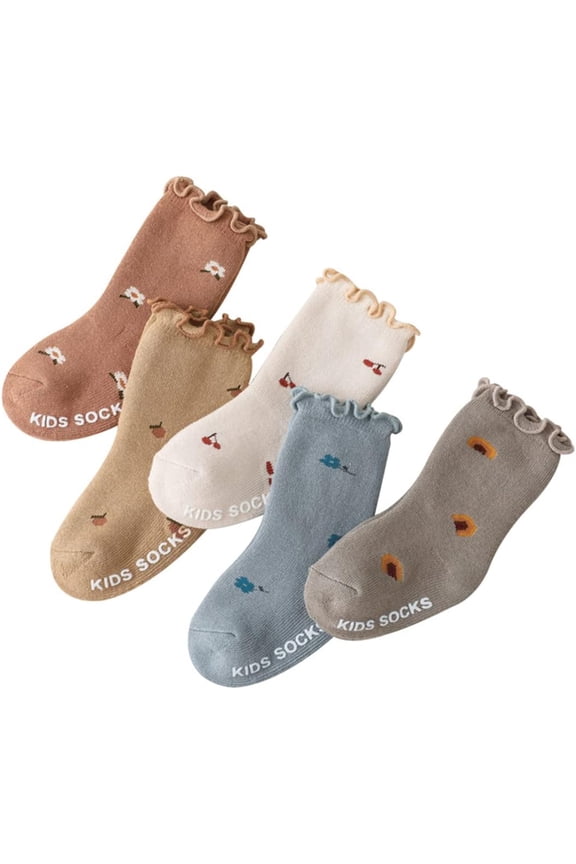 Toddler Baby Socks - Ankle Crew Cotton Newborn Socks, 5 Pairs Anti Slip Warm Thick Cotton Unisex Frilly Ruffle