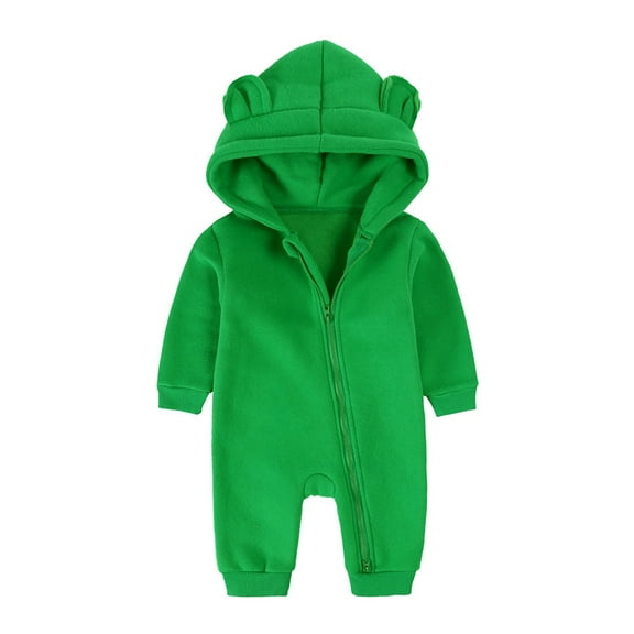 Toddler Baby Solid Bear Onesie Infant Fluffy Cute Bear Ears Hooded Rompers 2024 Trendy Zipper Fleece Warm Jumpsuit for Winter 0-24M