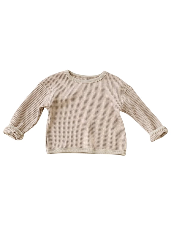 Toddler Baby Solid Color Waf𝐟le T-Shirts Infant Boys Girls Long Sleeve Crewneck Blouse Tops Fall Winter Clothes